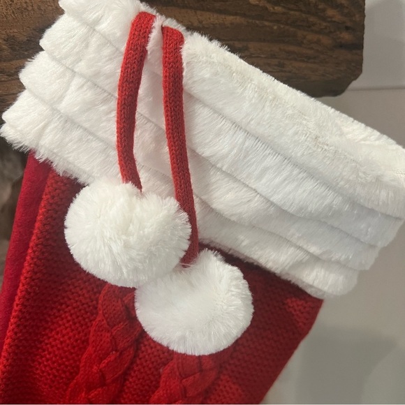 Adorable Set of 2 Red and White Holiday Stockings with Faux Fur - Picture 4 of 5